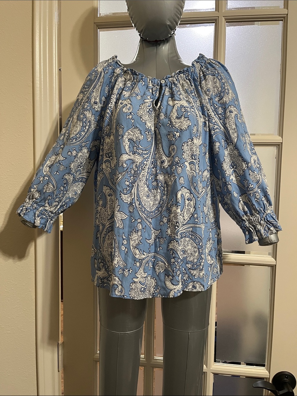 Talbots Blue Paisley Off-Shoulder Blouse large